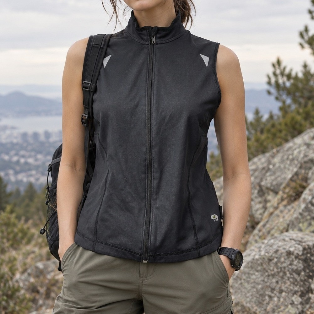 Mountain Hardwear Black Cycling Vest Full Zip Reflective Pockets S Gorpcore Hike